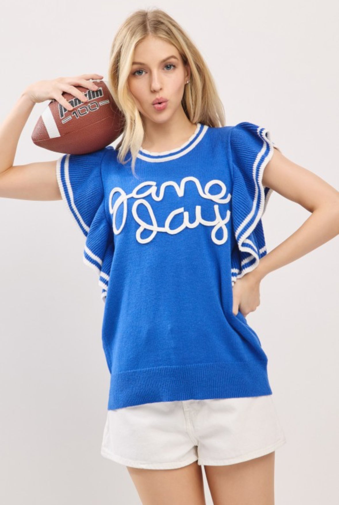 Ruffle Sleeve Gameday Knit Top