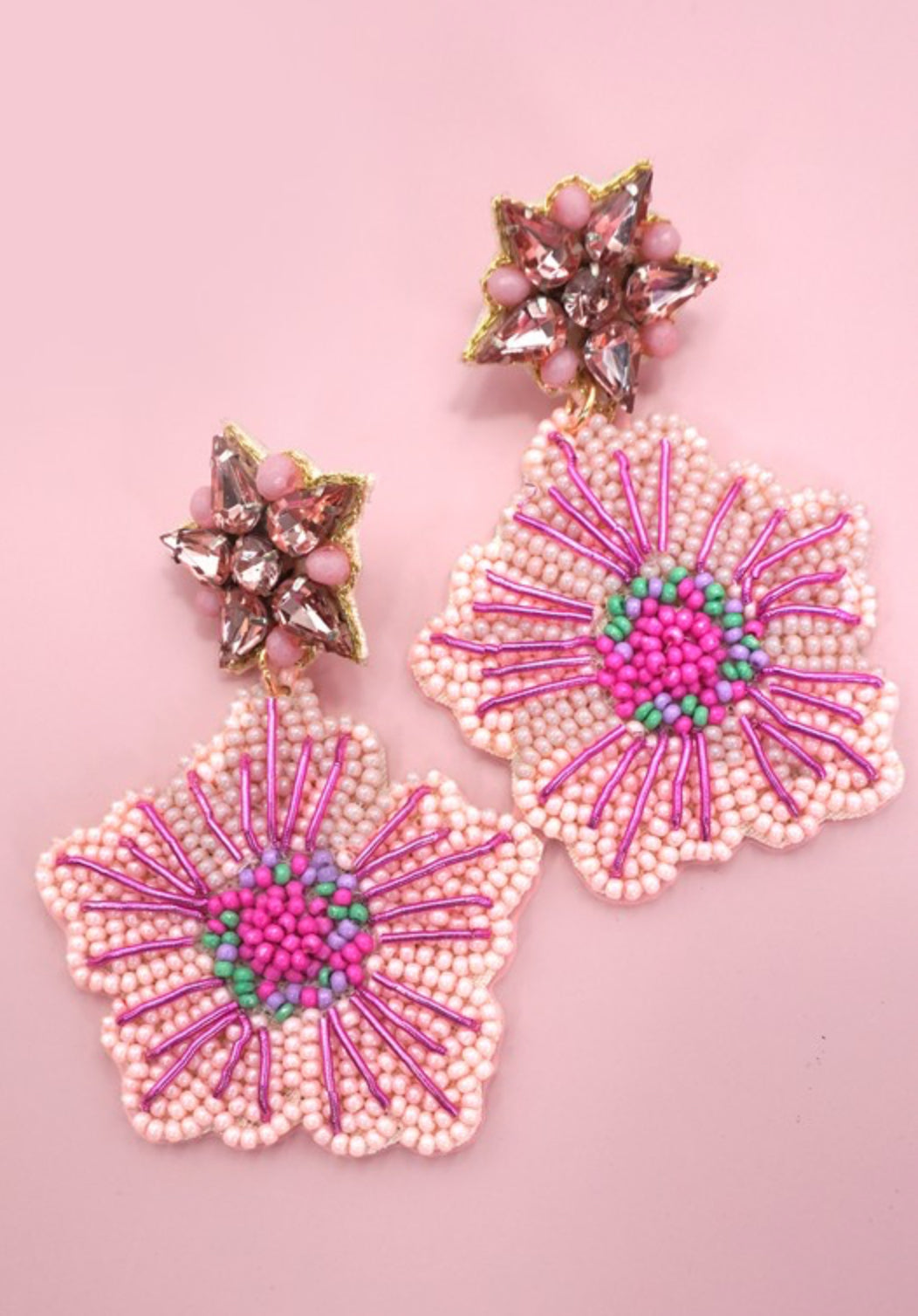 FLOWER SEED BEADED DROP EARRINGS