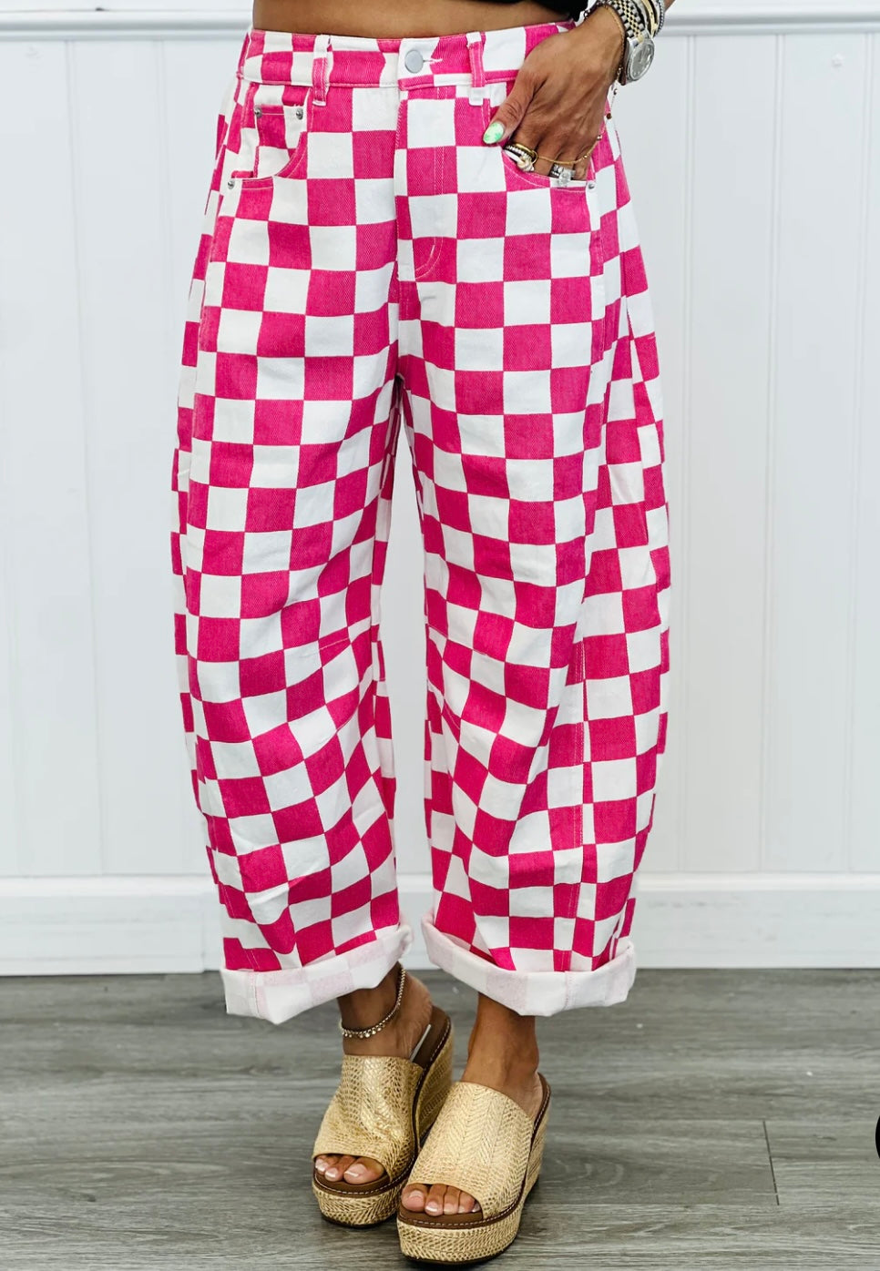Lainey Checkered Barrel Jeans 🏁💖