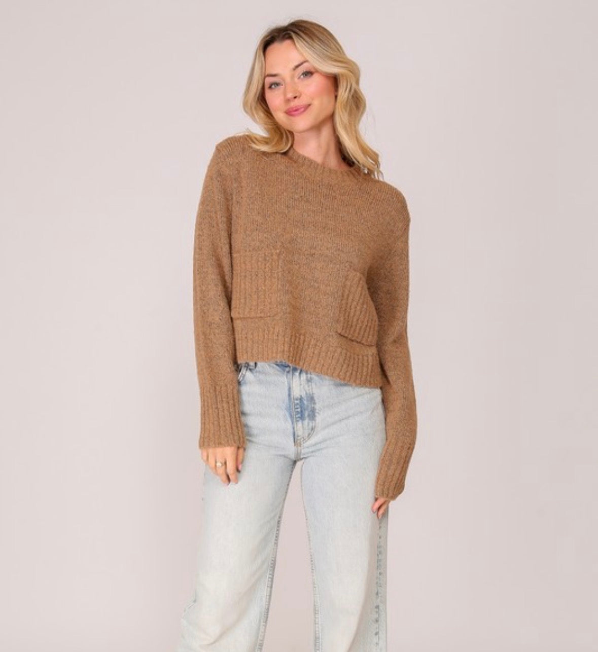 Cropped Sweater W/ Pockets