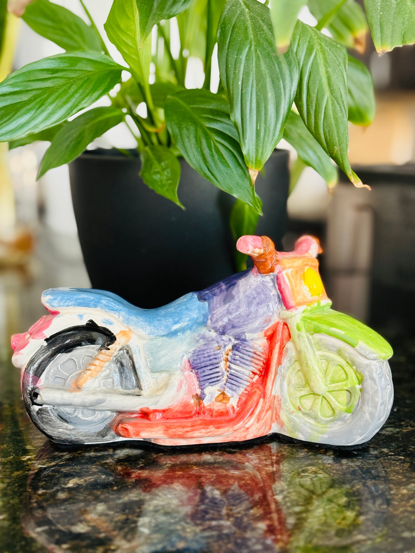 Handmade / Painted Ceramic Motorcycle