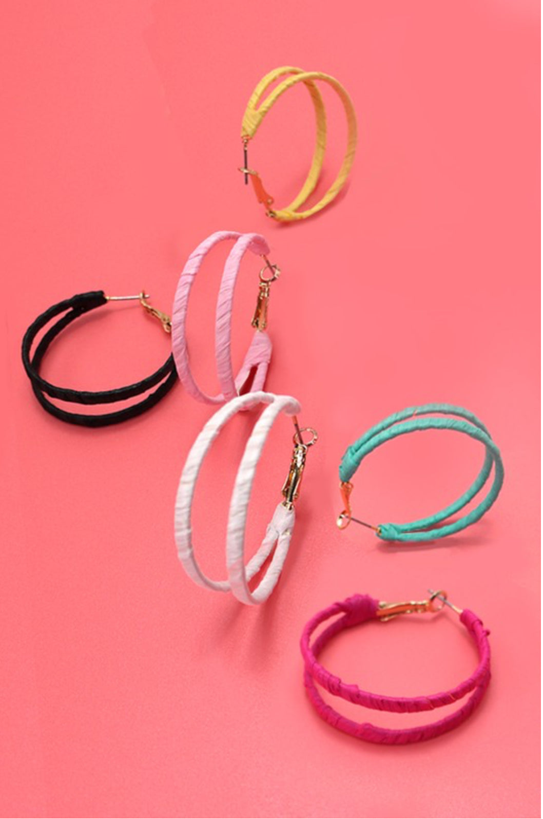 BOHO RAFFIA WRAPPED DOUBLE HOOP EARRINGS