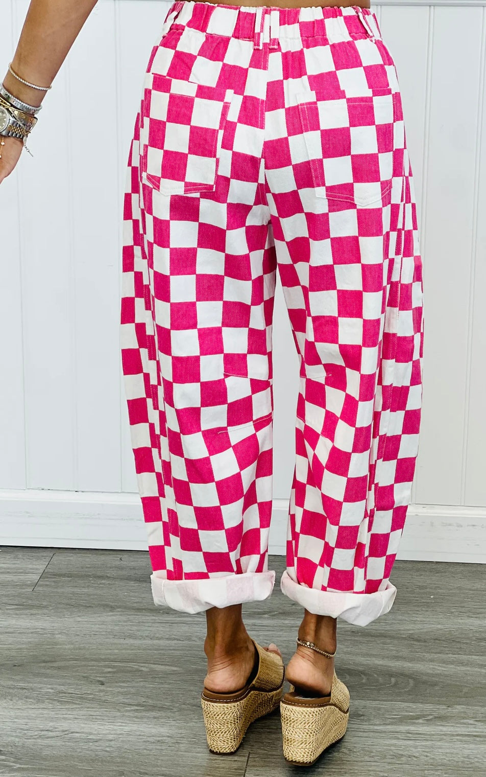 Lainey Checkered Barrel Jeans 🏁💖