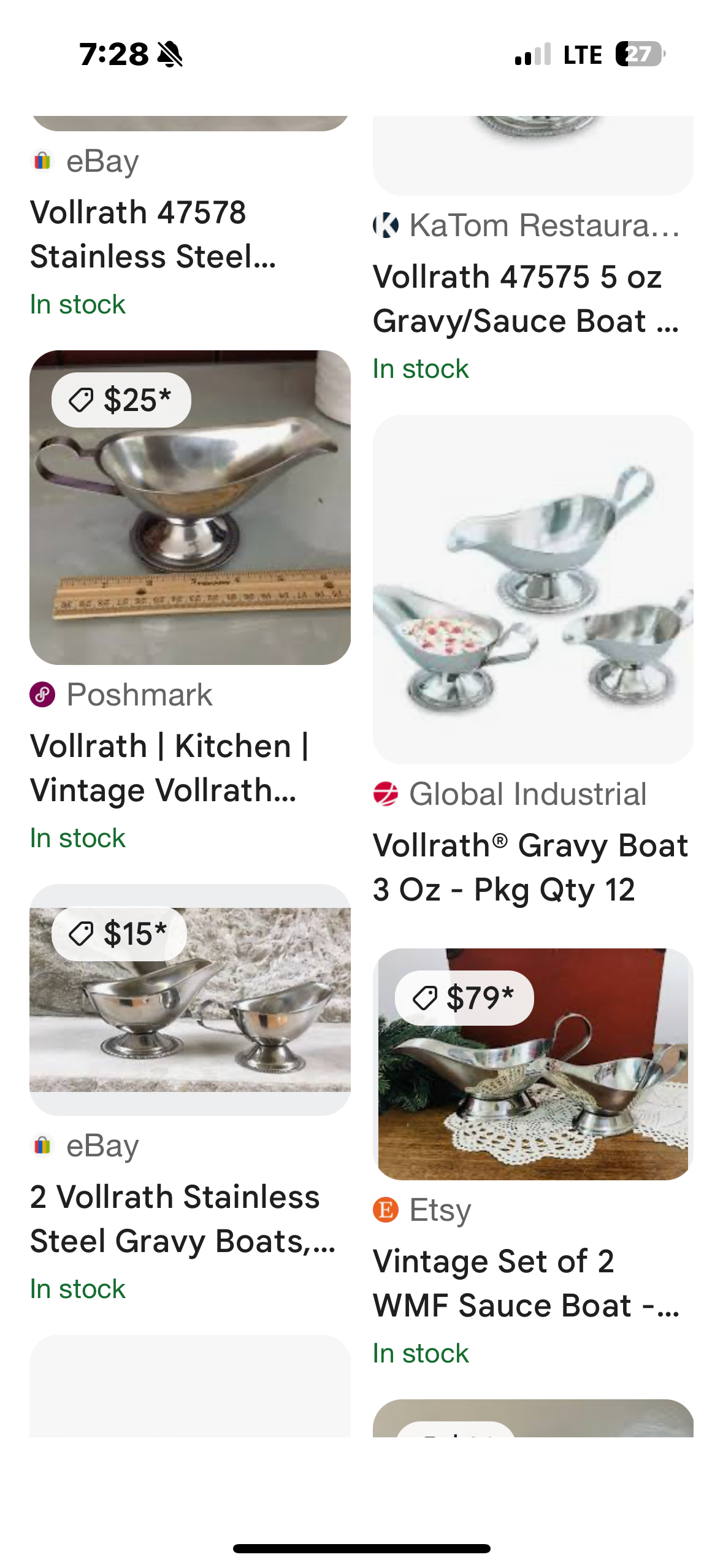 Vintage Vollrath 18/8 Stainless Steel (2) Gravy Boats and Bowl