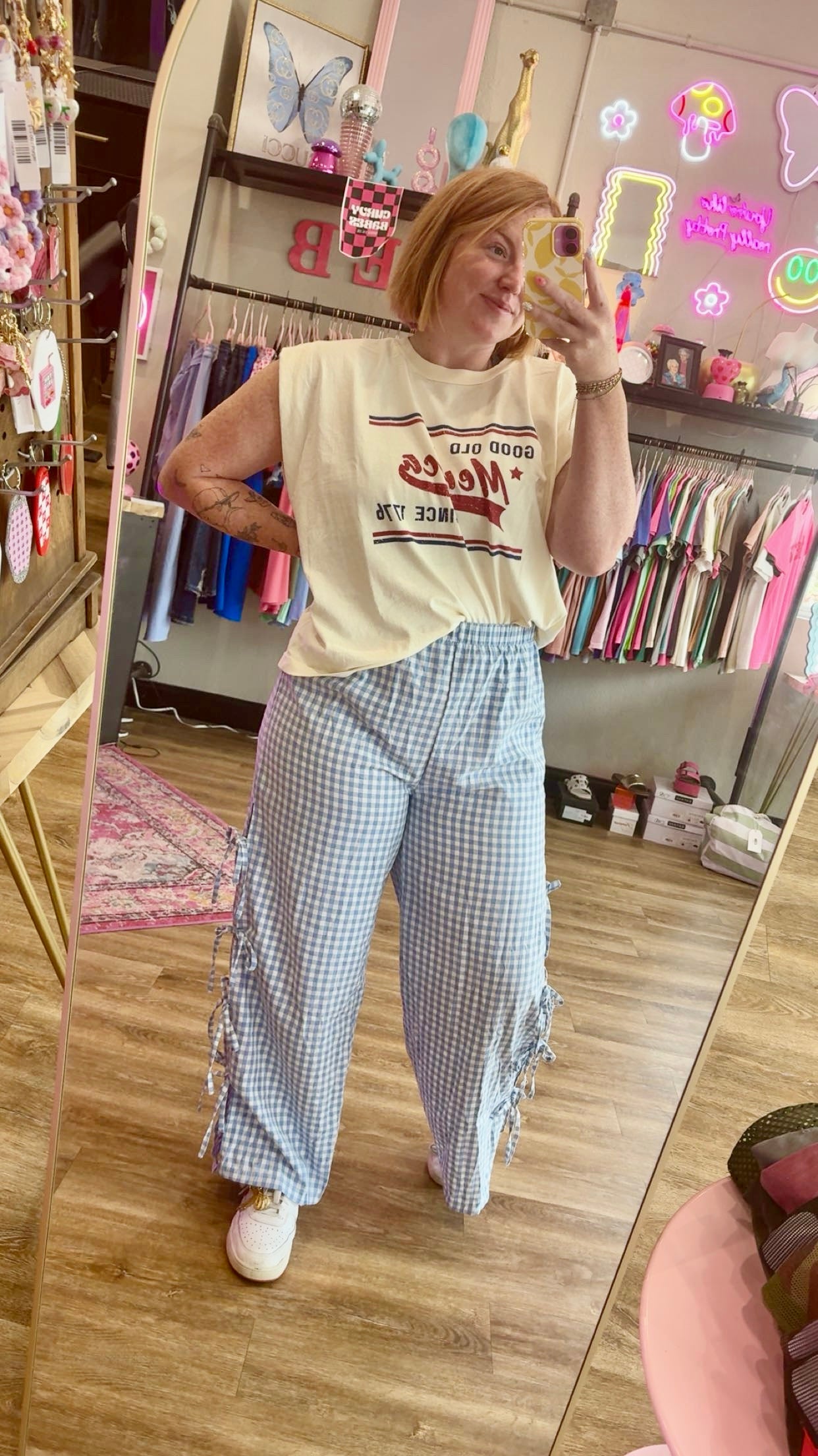 GINGHAM TIE PANTS