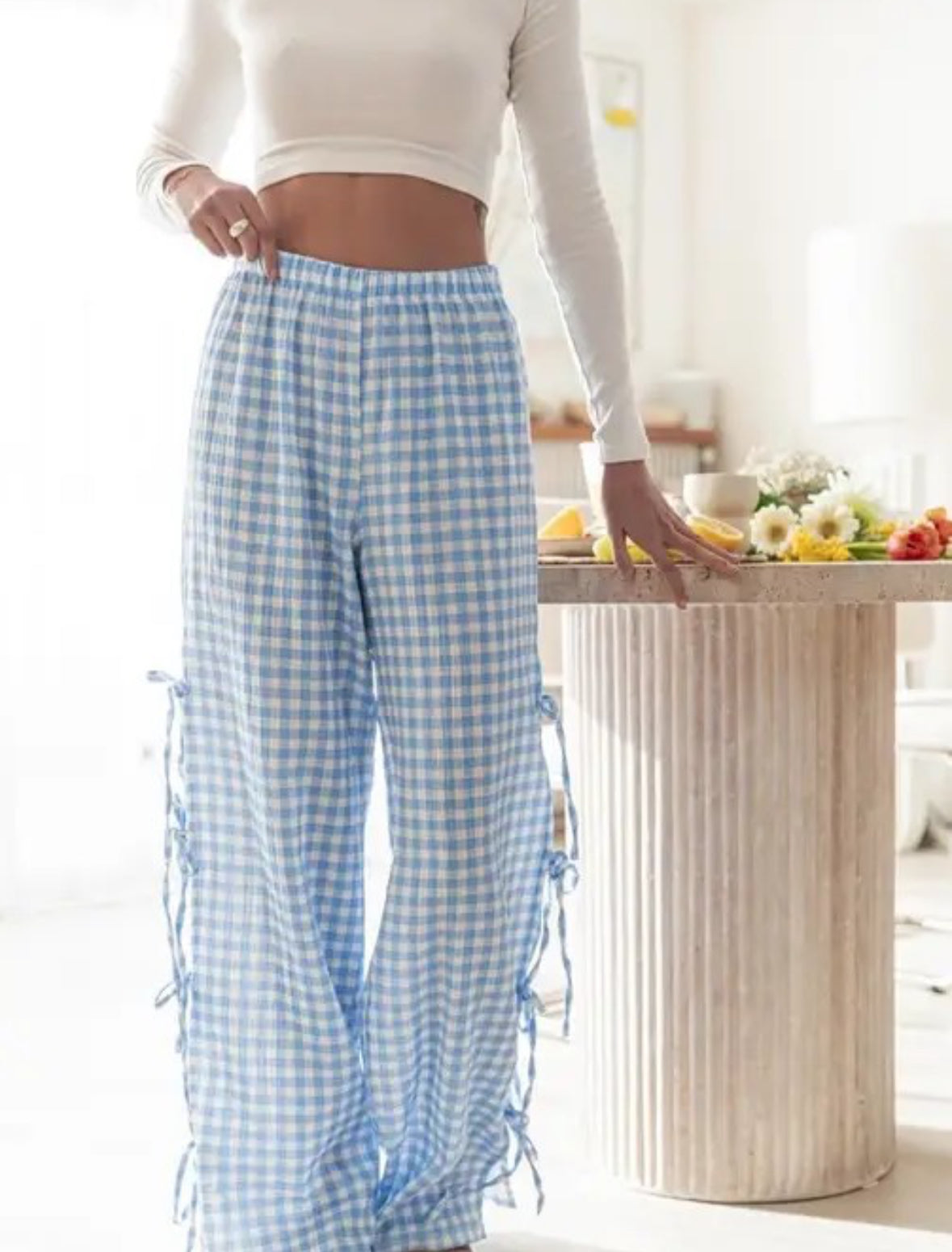 GINGHAM TIE PANTS