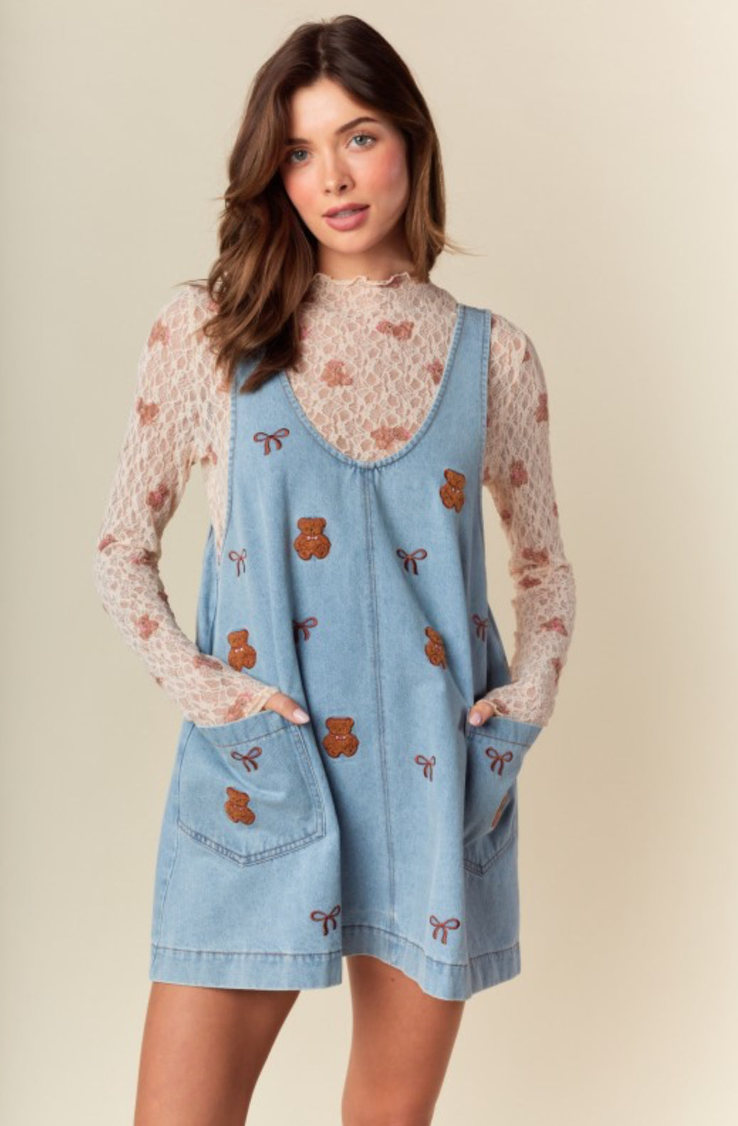 Teddy Embroidered Denim Dress