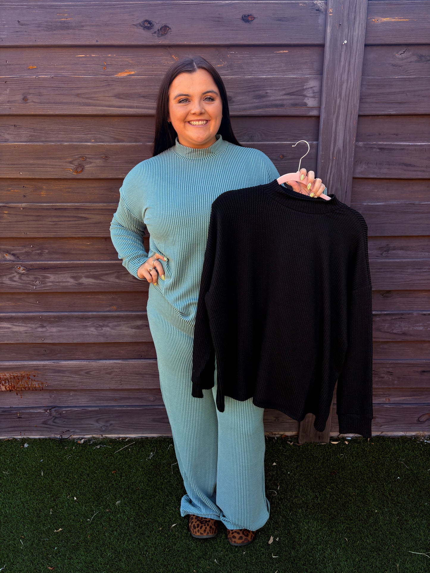 Everyday Ribbed Mock Neck Long Sleeve Set