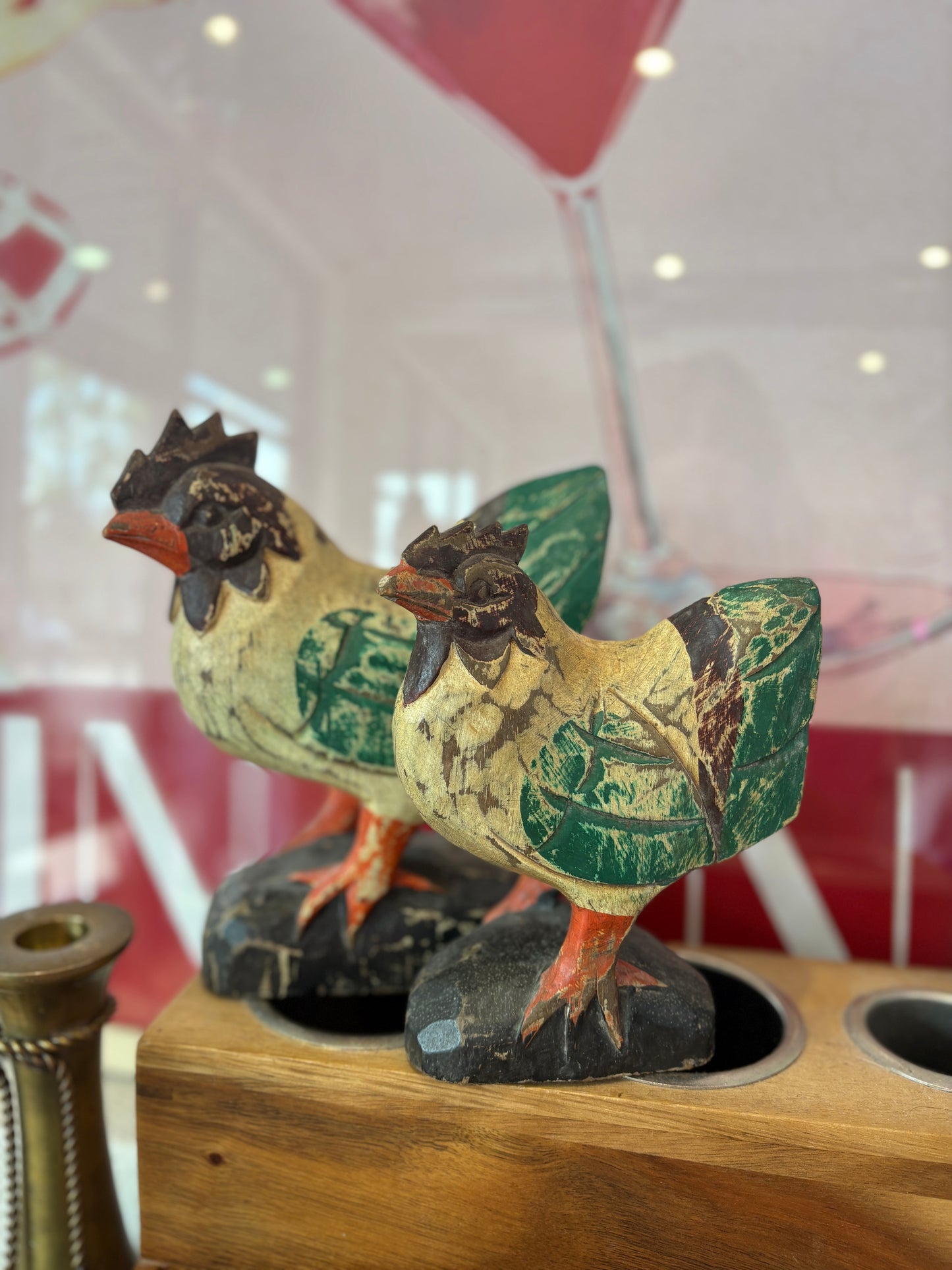 Vintage Wooden Roosters (Set of 2)