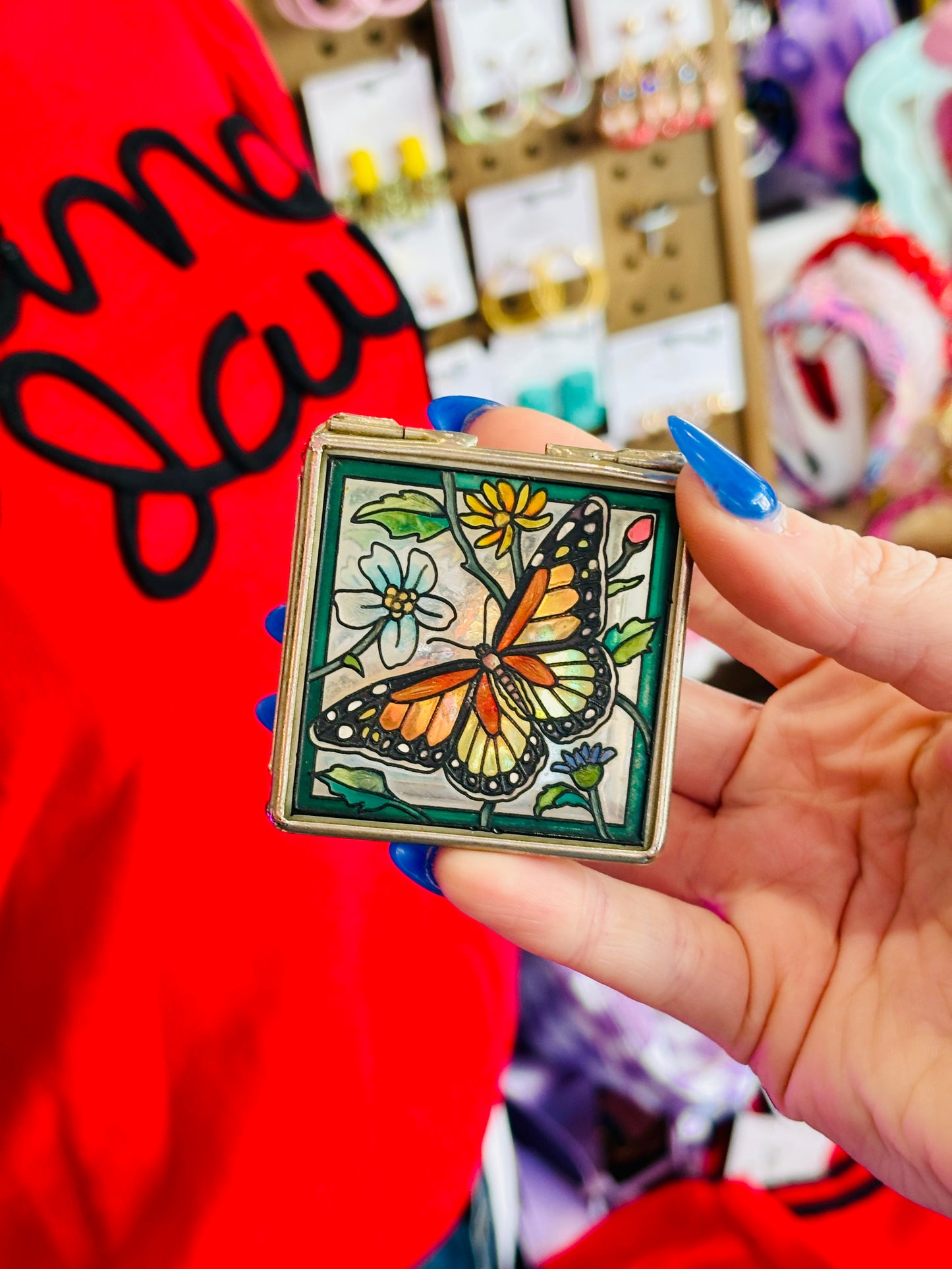 HAND PAINTED GLASS BUTTERFLY JEWELRY BOX
