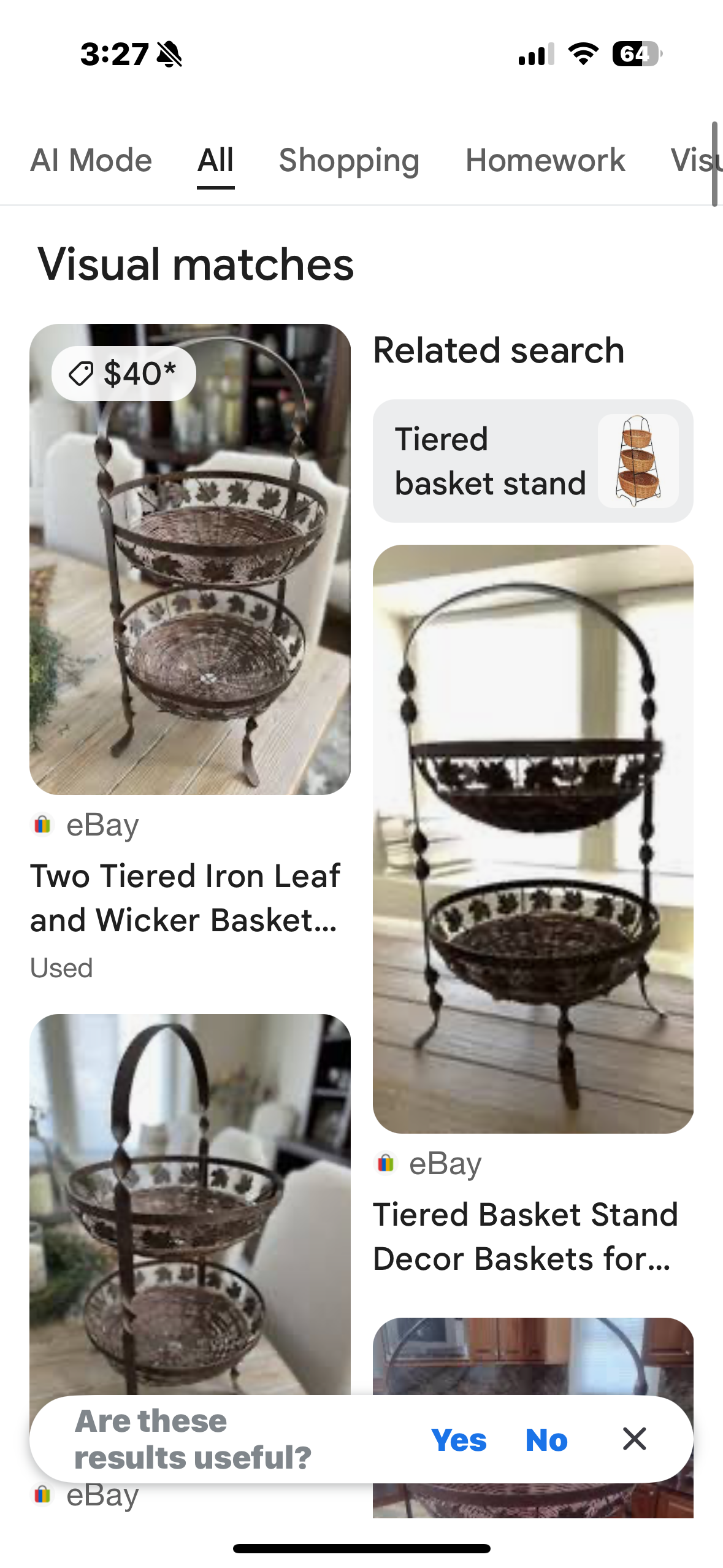 Two Tiered Iron Leaf and Wicker Basket Stand