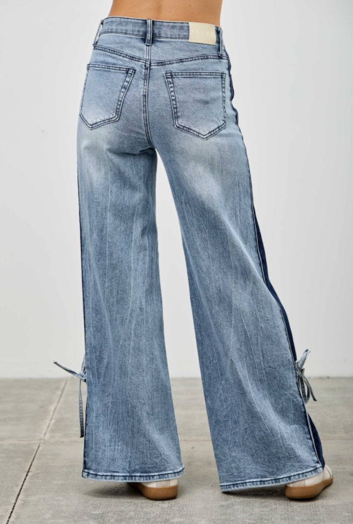 High Rise Contrast Wide Leg W/ Ribbon Tie