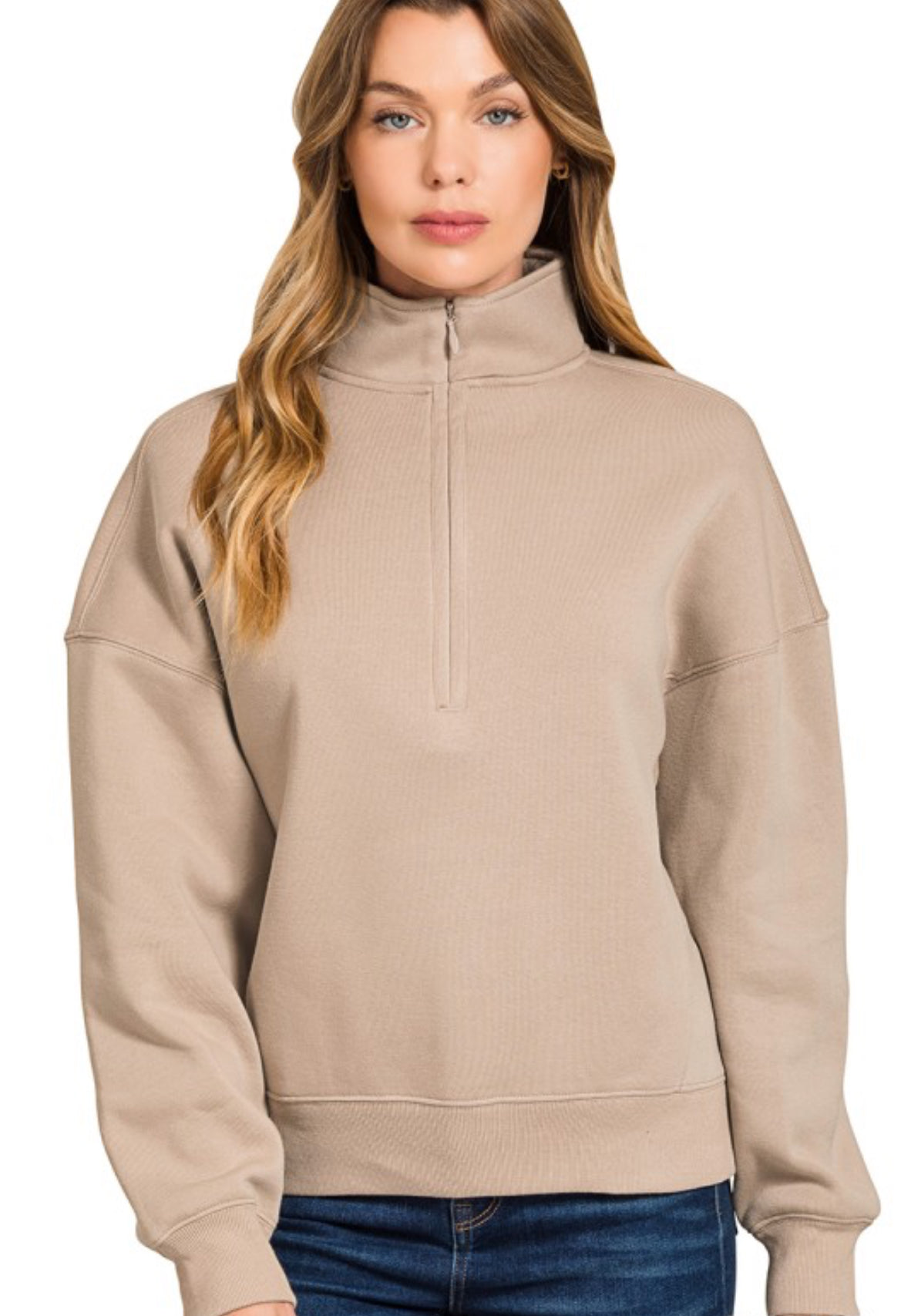 Fleece High Neck Half Zip Sweatshirt