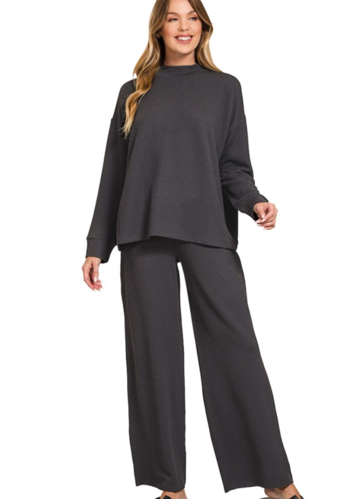 Everyday Ribbed Mock Neck Long Sleeve Set