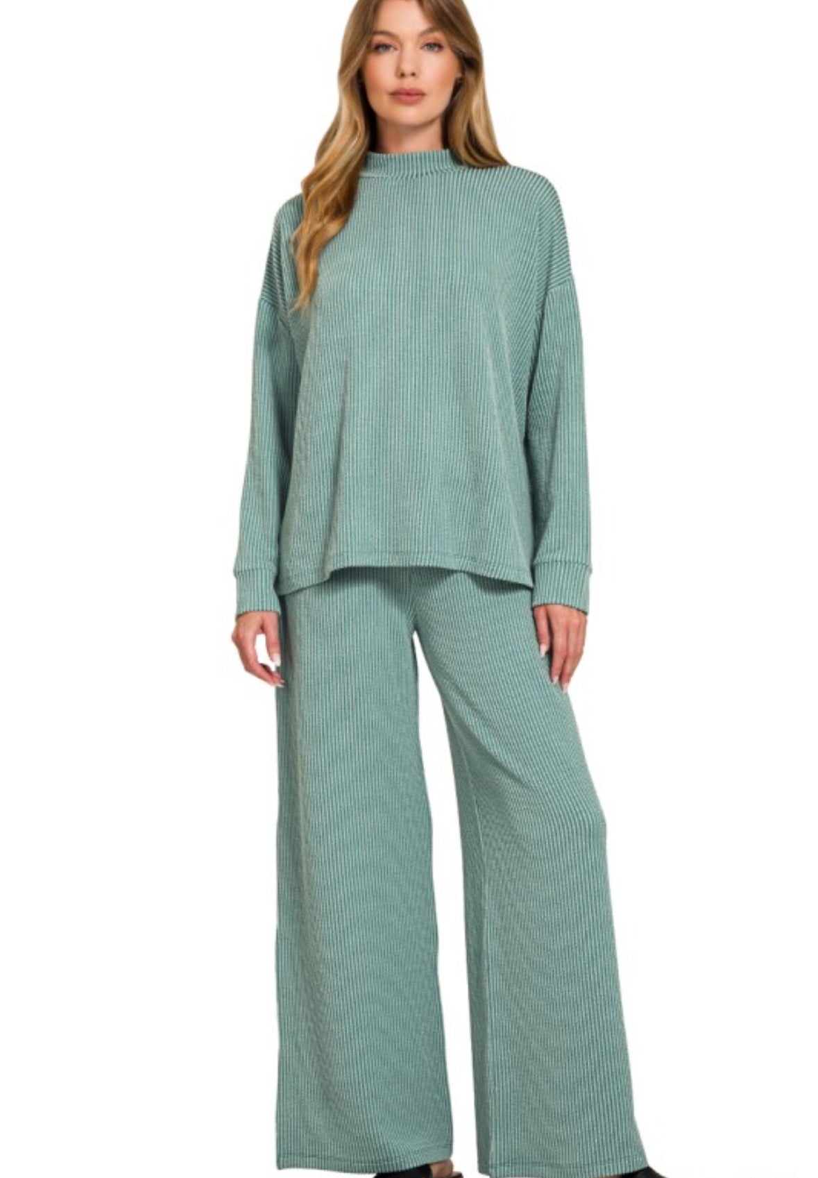Everyday Ribbed Mock Neck Long Sleeve Set