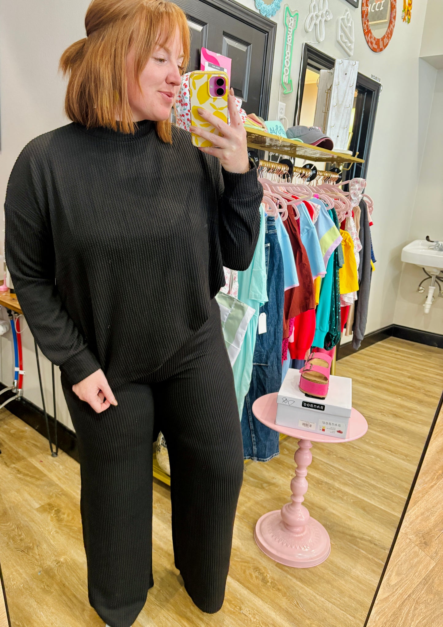Everyday Ribbed Mock Neck Long Sleeve Set