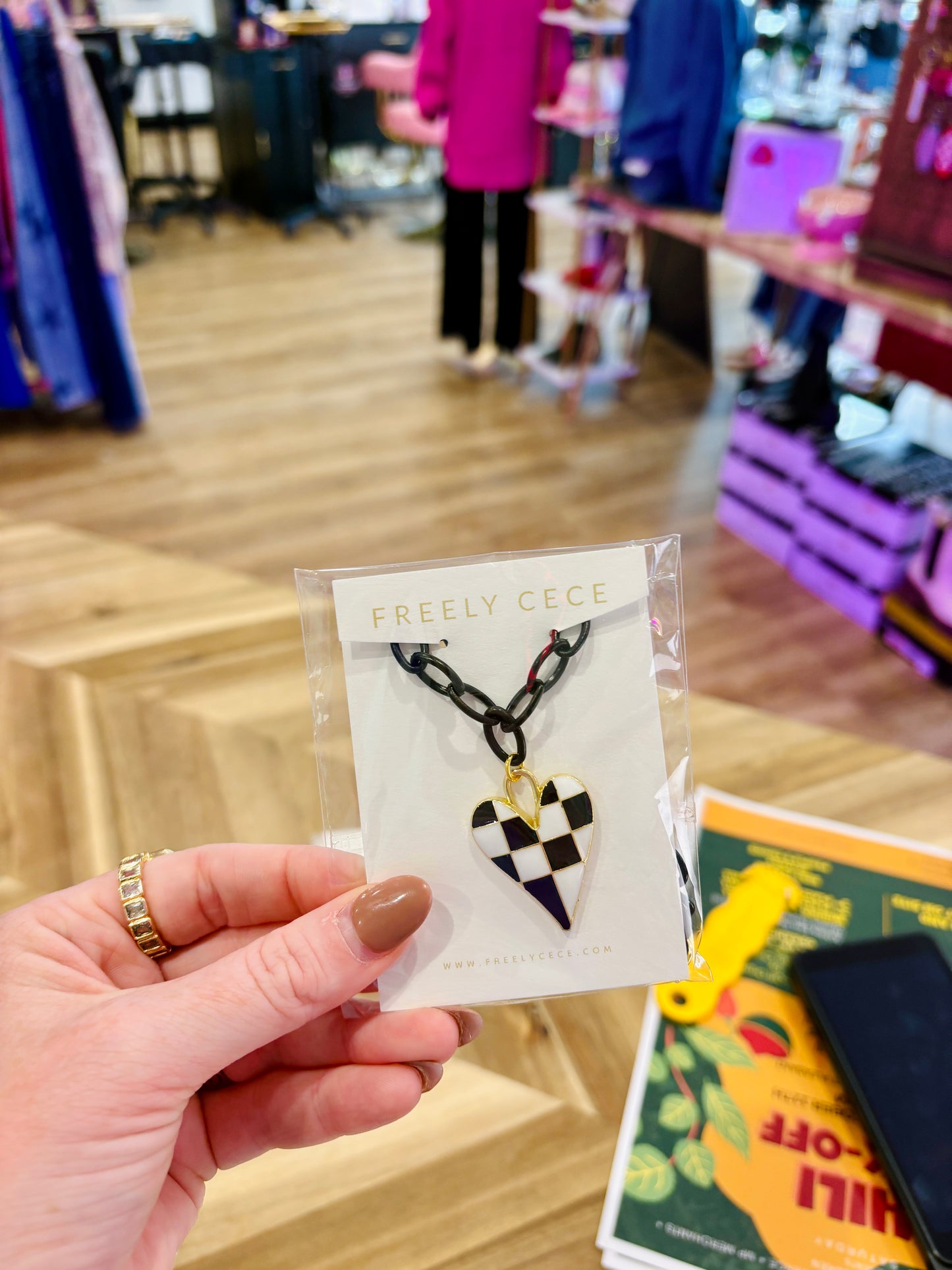 Checkered Heart Charm Necklace