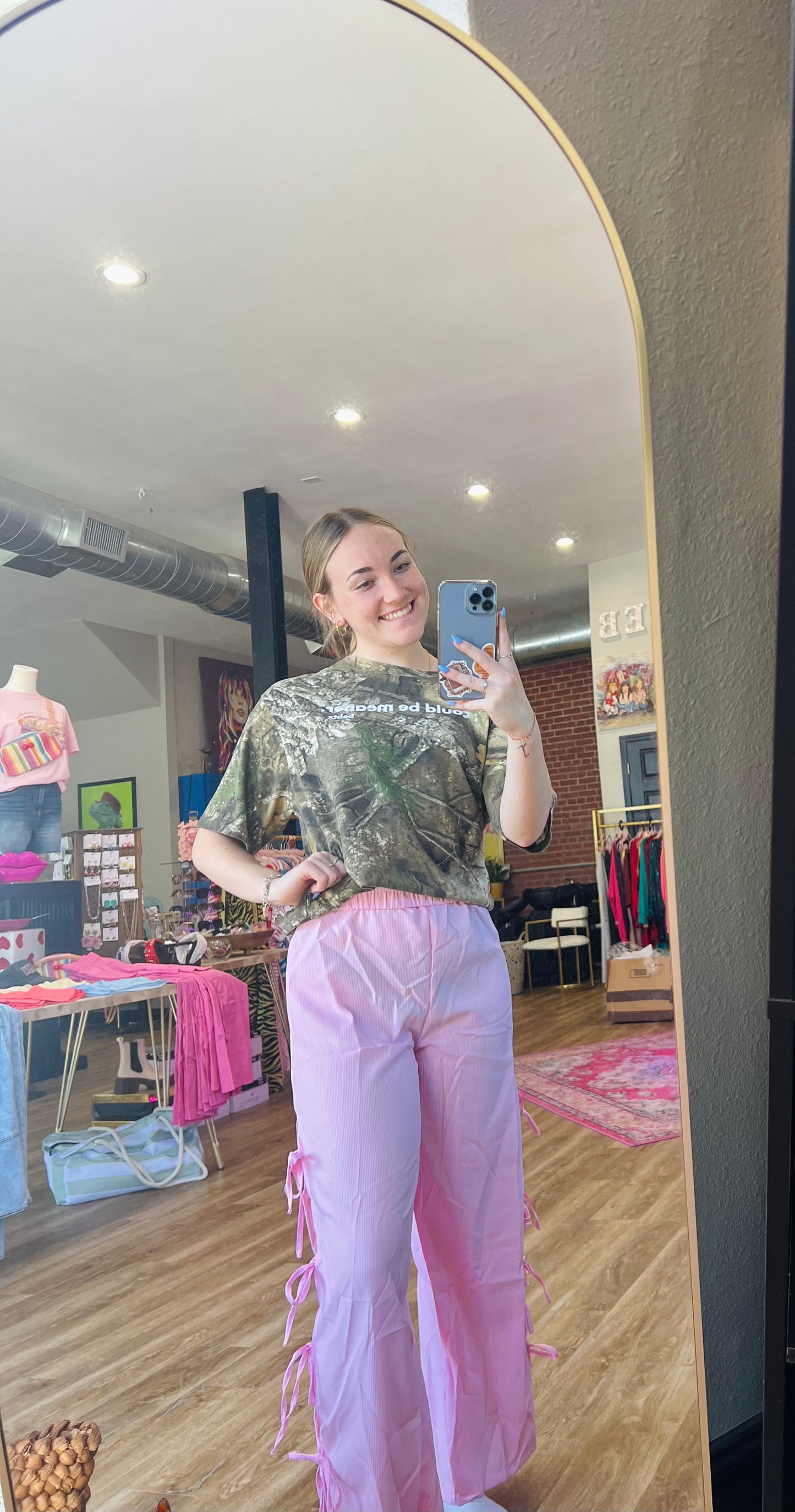 Pink Striped Tie Pants
