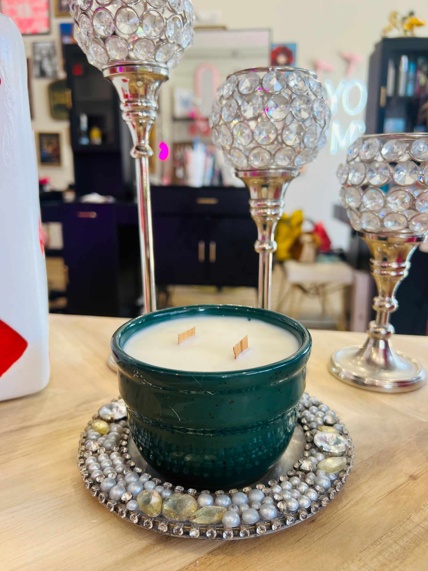 Forest Green Speckled Desert Blooms 12oz Candle