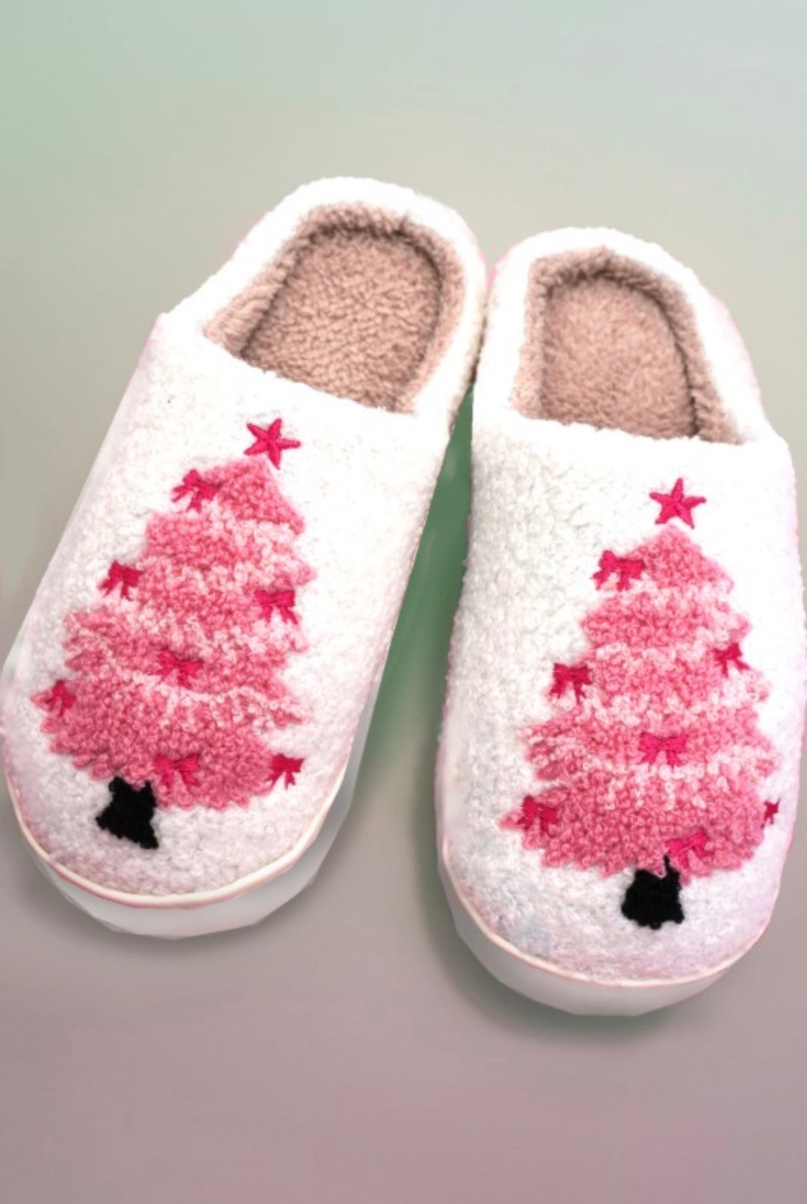Pink Christmas Tree Slippers