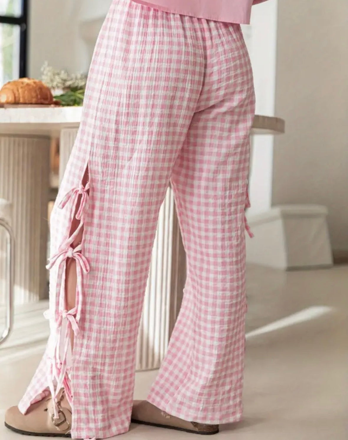 GINGHAM TIE PANTS