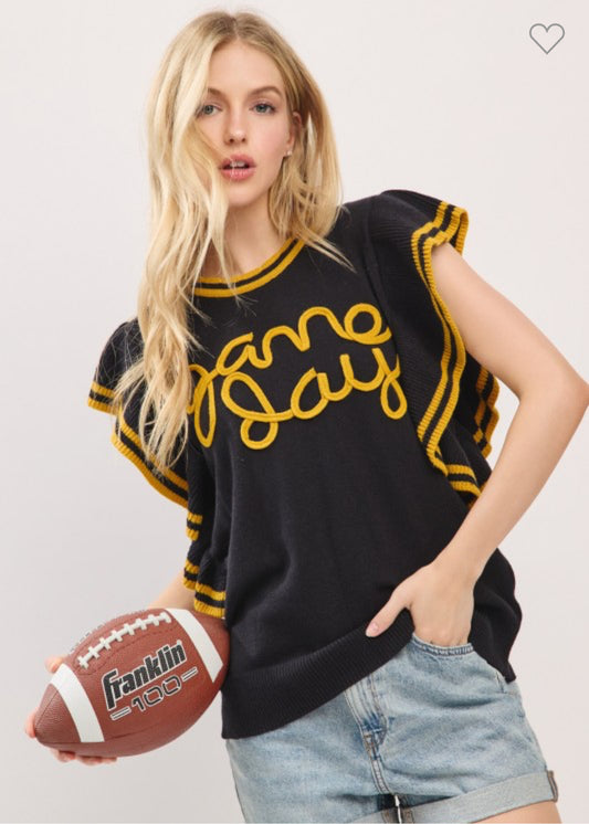 Ruffle Sleeve Gameday Knit Top