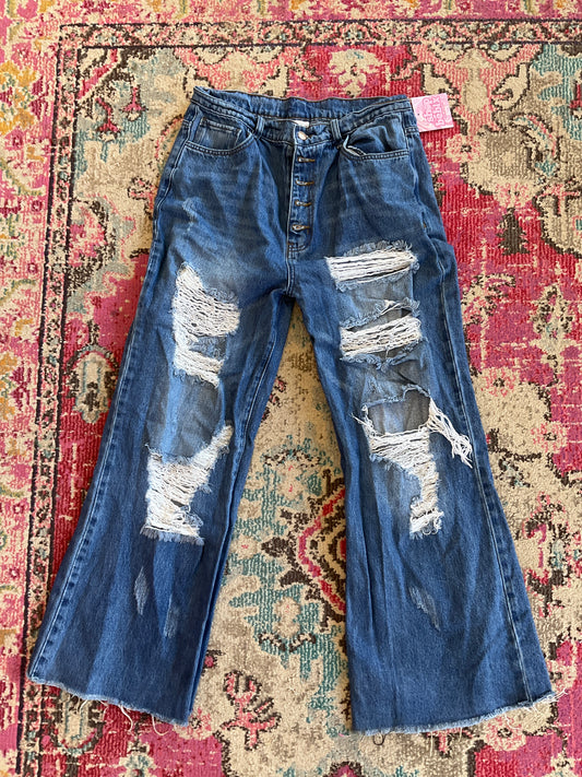 Thrifted Vibrant Dark Wash Jeans (size 14 W 31)