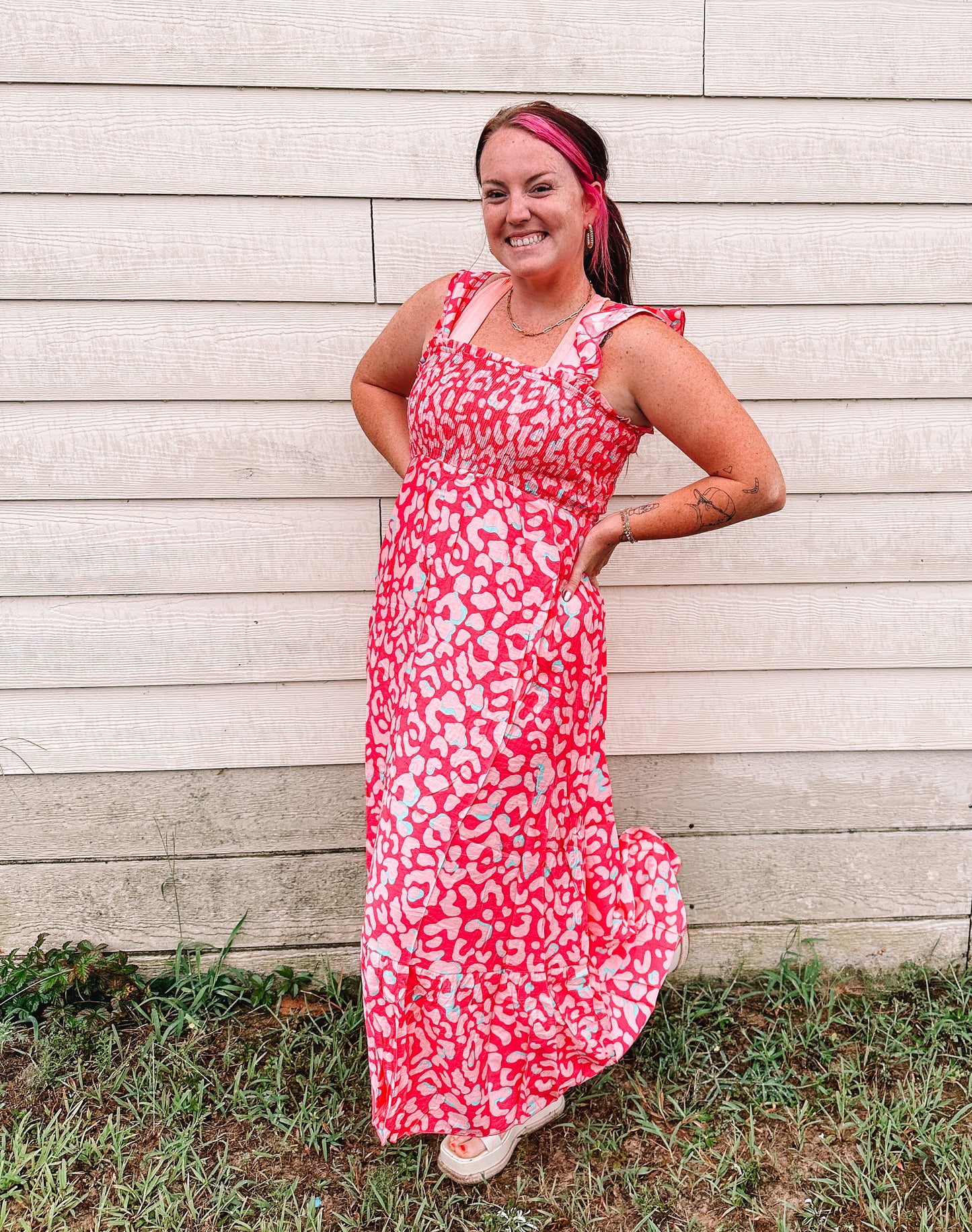 PINK LEOPARD SMOCKED DRESS