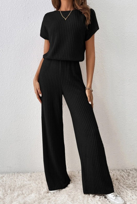 RIBBED SHORT SLEEVE JUMPSUIT