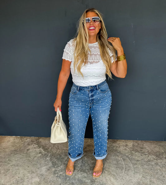 {DIBS} - DENIM & PEARLS CROP JEAN