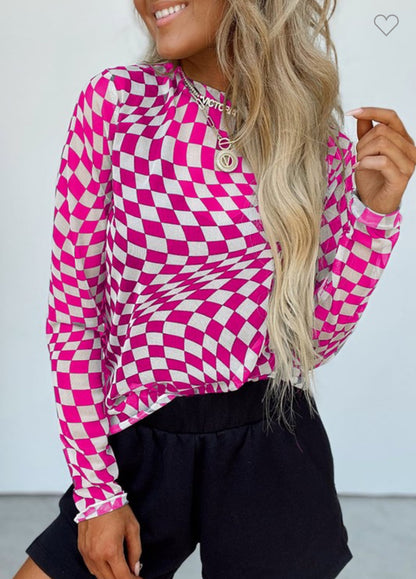 CHECKERED MESH LAYERING TOP