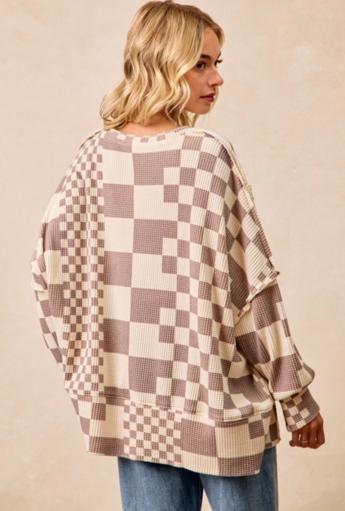 Checker Print Oversized Waffle Thermal
Sweatshirt