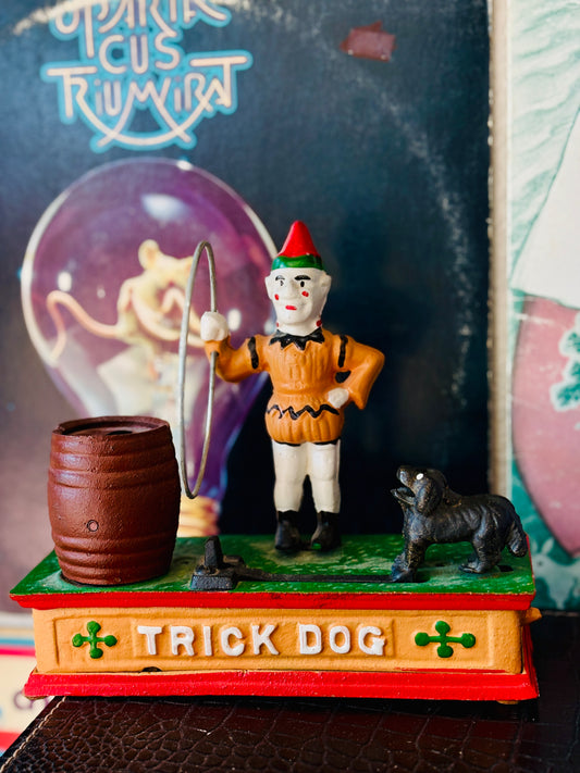 TRICK DOG CAST IRON DOG BANK