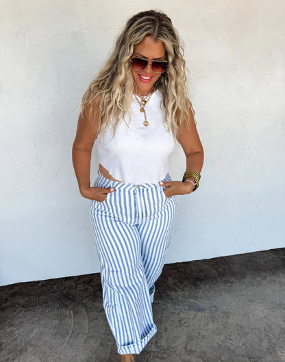 BEACHY BABE STRIPE BARREL JEAN