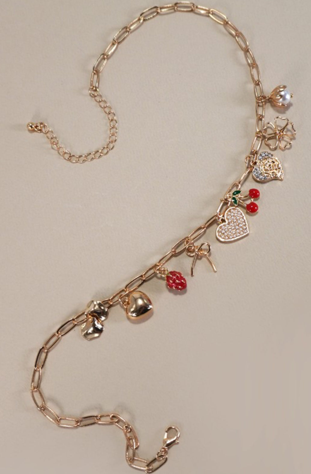 BOW CHERRY CHARM NECKLACE