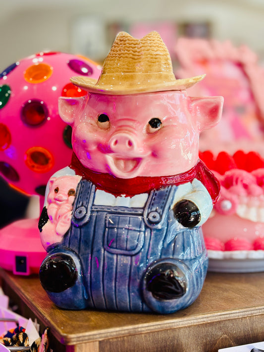 VINTAGE HANDMADE PIG COOKIE JAR
