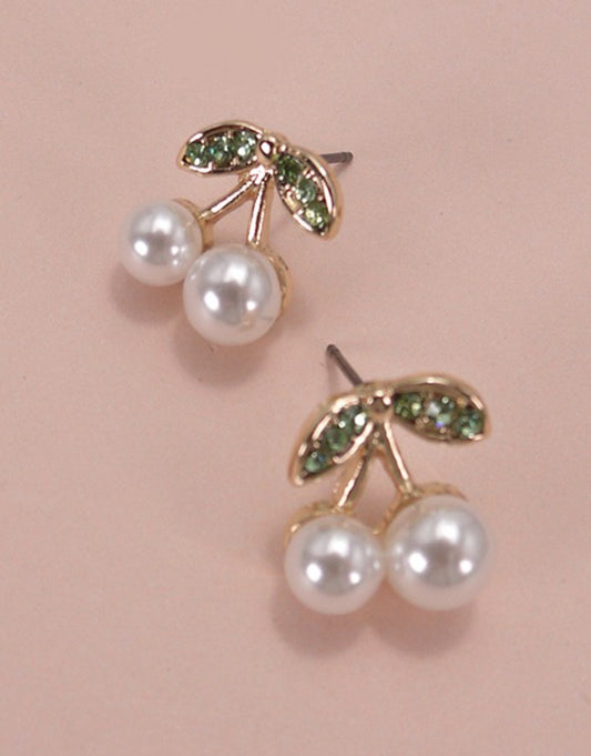 CHERRY PEARL RHINESTONE EARRINGS