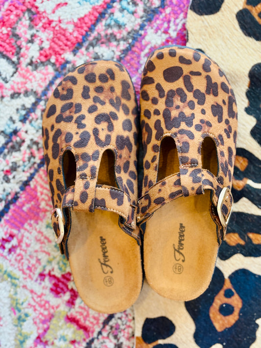 Leopard Clog Mules