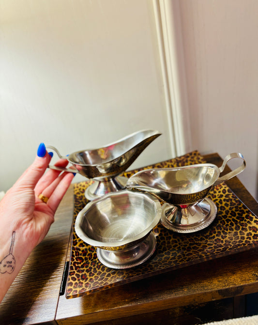 Vintage Vollrath 18/8 Stainless Steel (2) Gravy Boats and Bowl