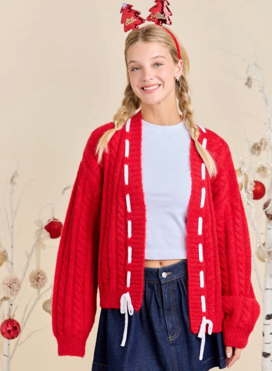 Cable Knit White Tie Cardi