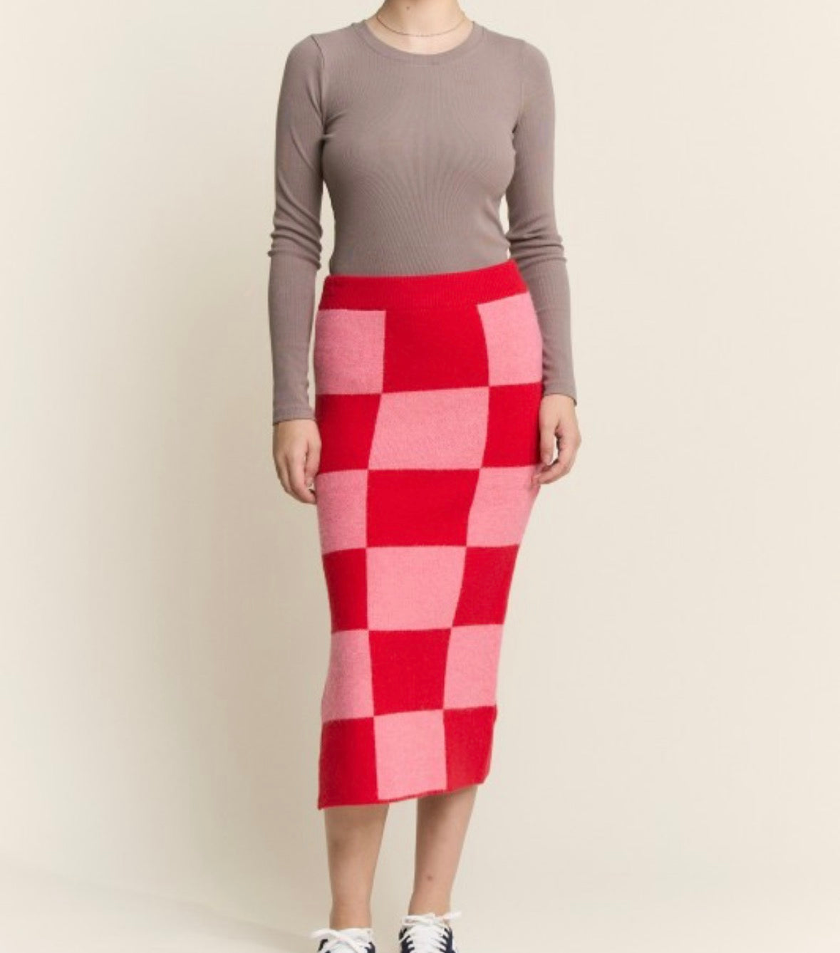 Checkered Holiday Knit Skirt
