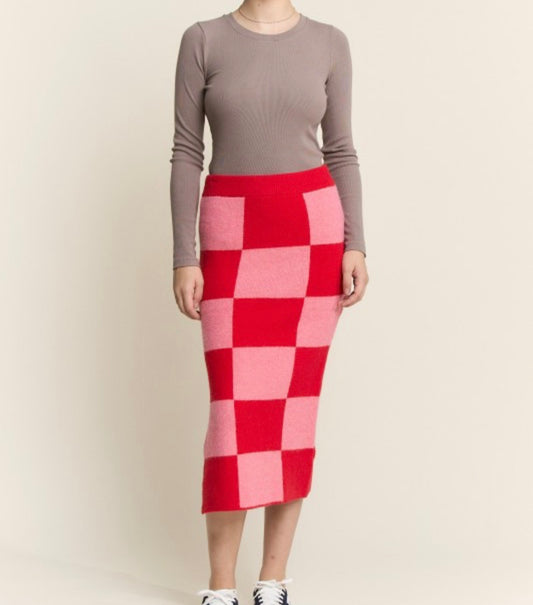 Checkered Holiday Knit Skirt
