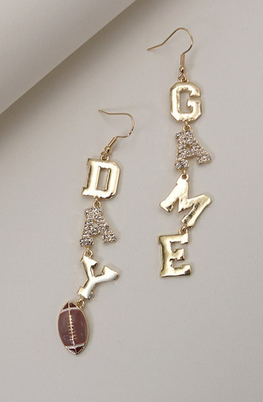 GAME DAY FOOTBALL RHINESTONE GOLD DROP EARRINGS