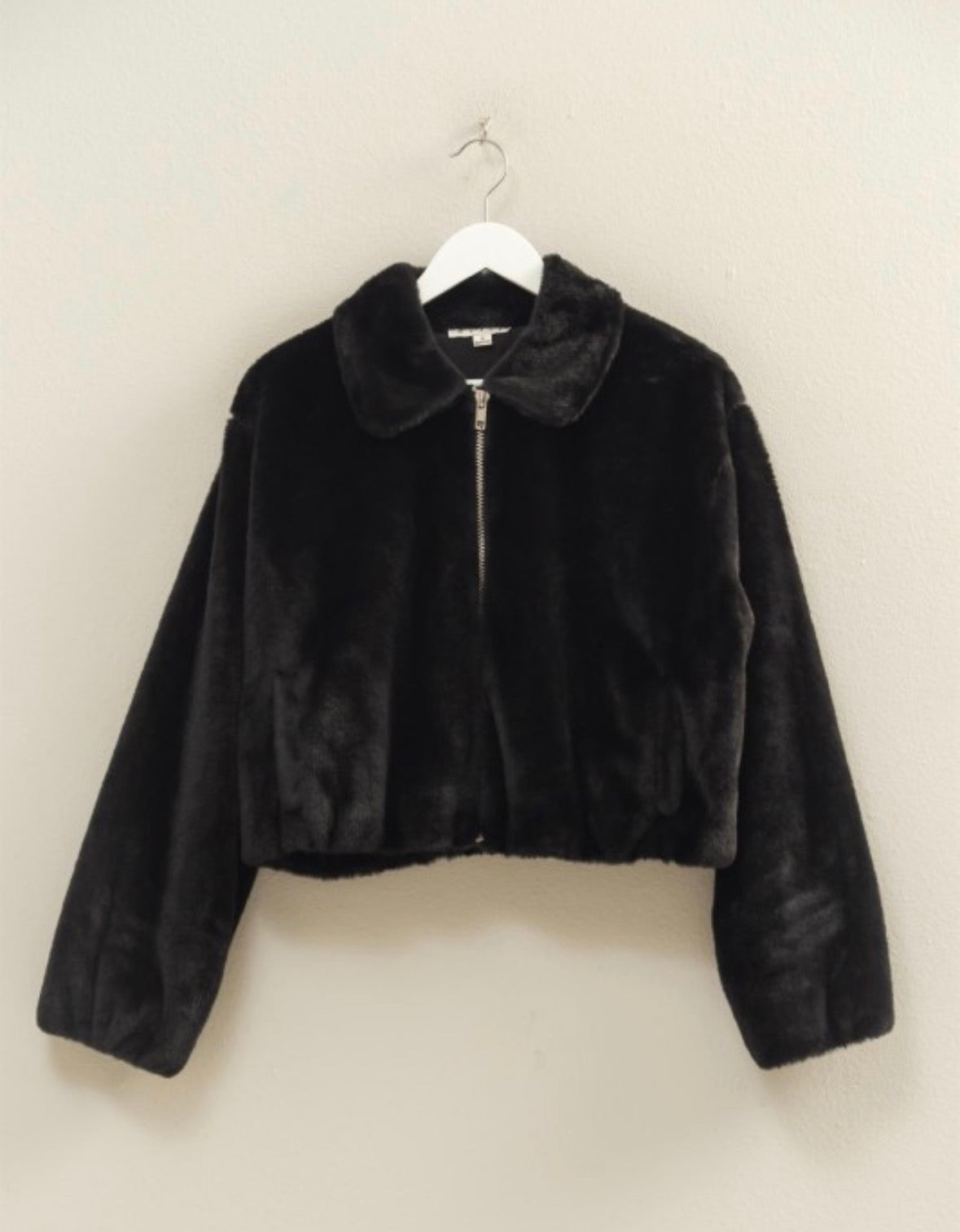 Faux Fur Zip Up Jacket With Plush Collar