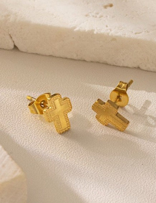 18K STAINLESS STEEL TARNISH FREE CROSS EARRINGS