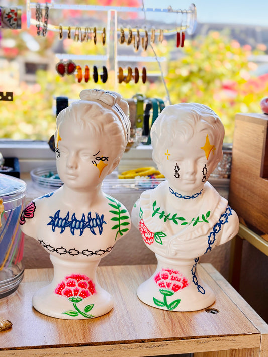 Tattooed Ceramic Bust (Set of 2)