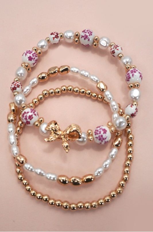 PINK CERAMIC BOW BRACELET SET