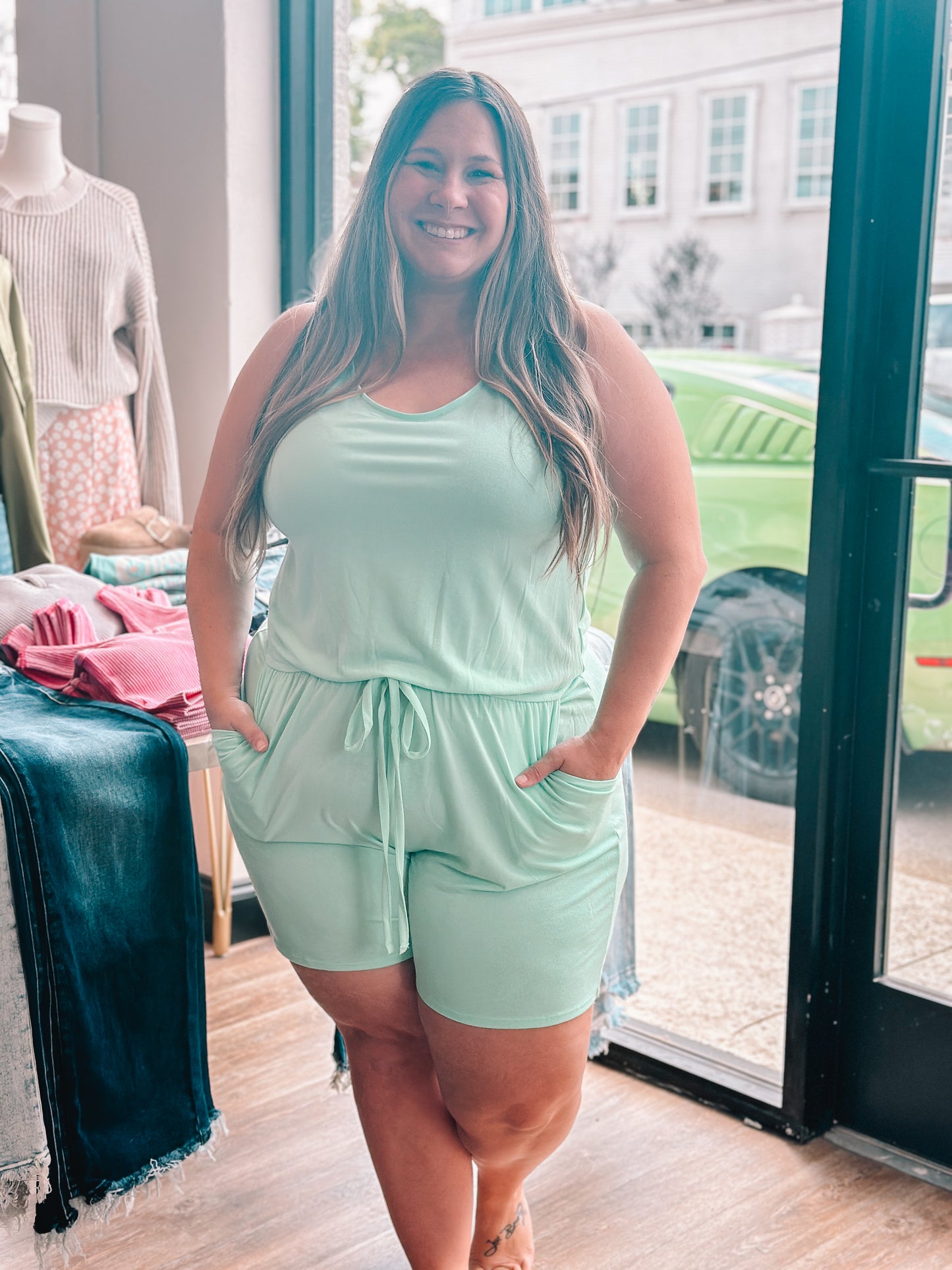 CURVY BUTTER SOFT TANK ROMPER W/ POCKETS