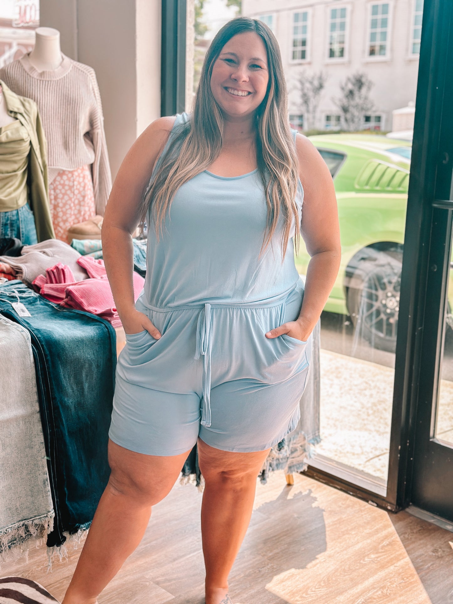 CURVY BUTTER SOFT TANK ROMPER W/ POCKETS