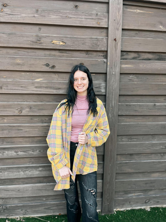 YELLOW OVERSIZED CHECKERED FLANNEL